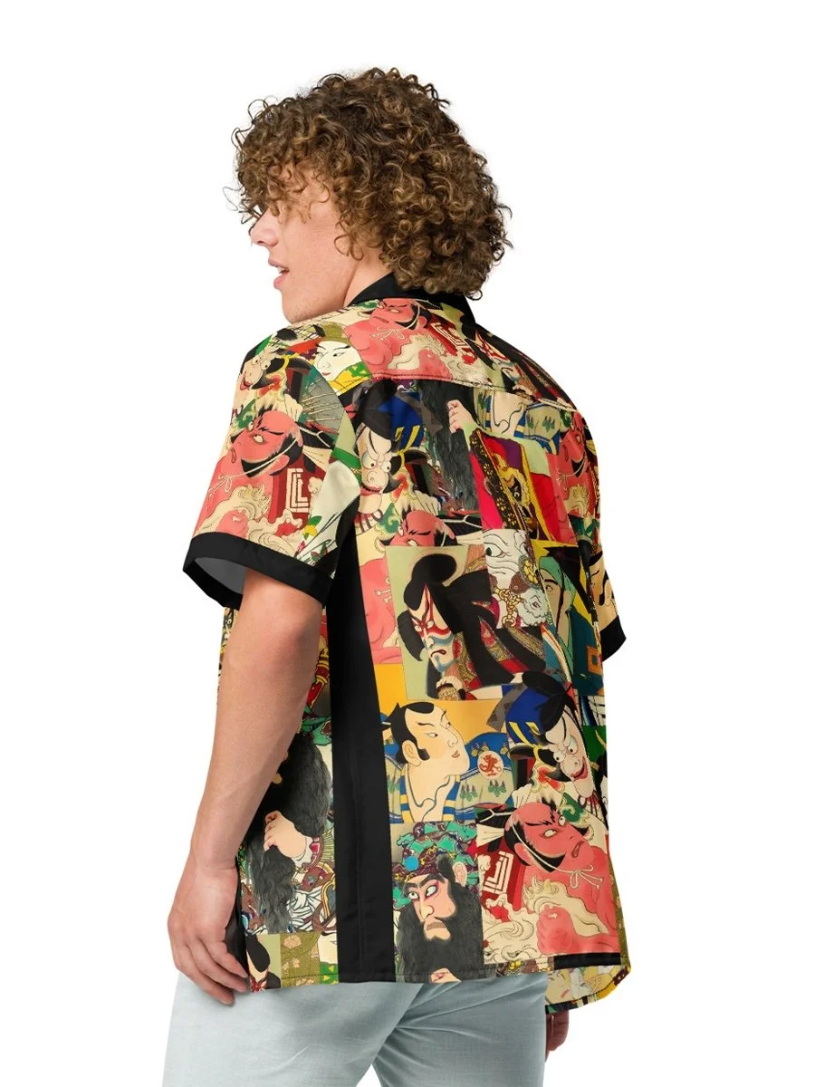 Kabuki Ukiyo-e Camp Collar Shirt | Japanese Ukiyo-e Merch